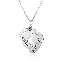 Load image into Gallery viewer, Personalized Baby Feet Necklace with Birthstone