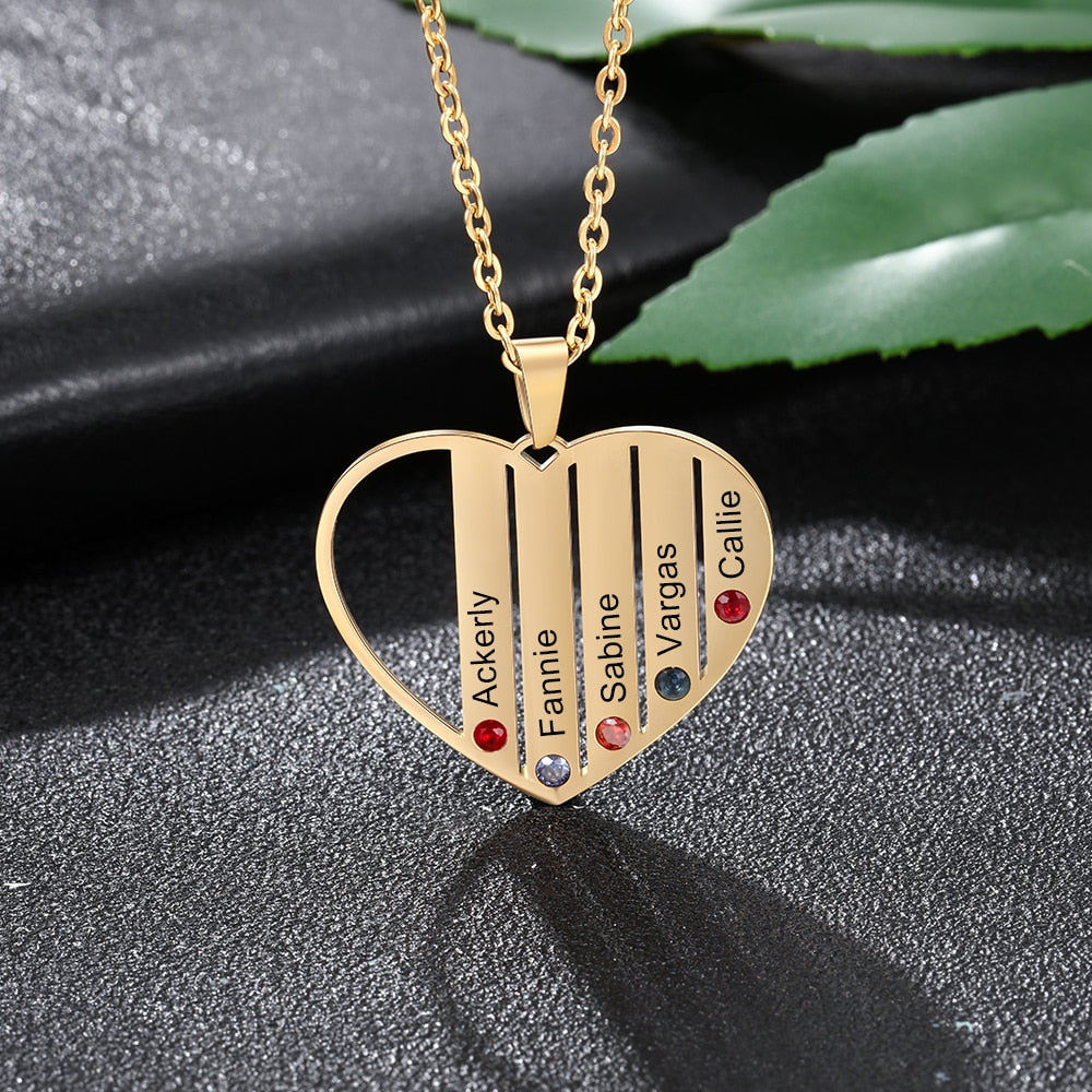 Personalized Heart Necklace with Birthstones